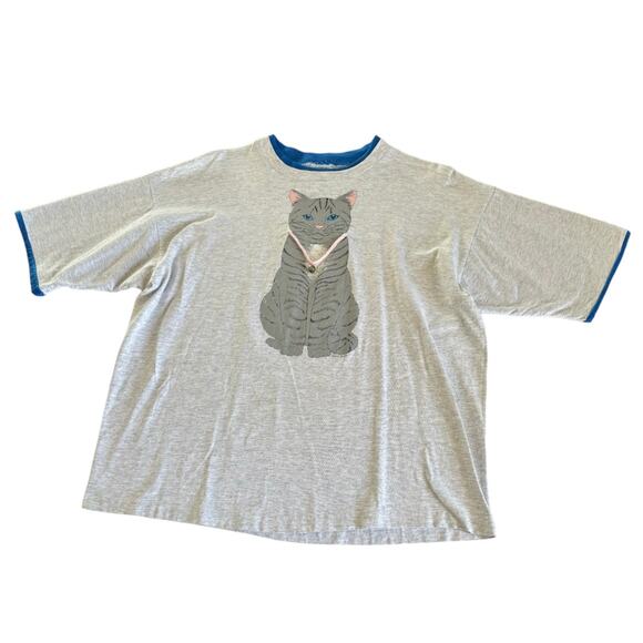 Vintage Unisex Chere 1989 Cat and Mouse Short Sleeve Gray T-Shirt Adult Large - Picture 1 of 10